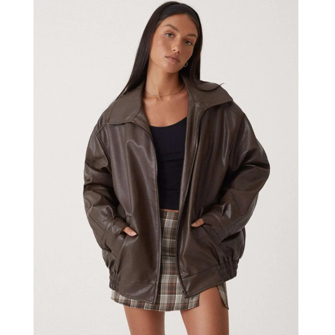 Heidi | Oversized Kunstlederjacke mit Reißverschluss