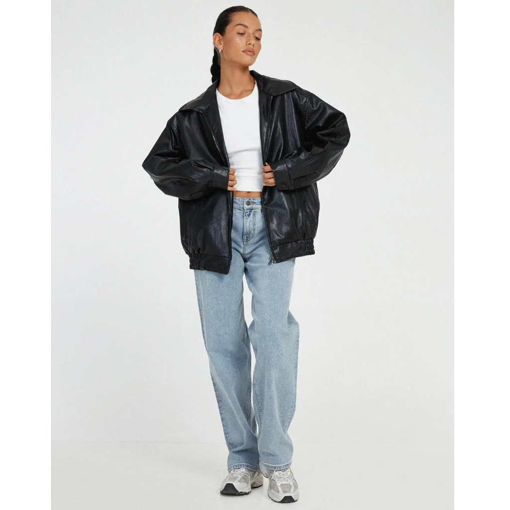 Heidi | Oversized Kunstlederjacke mit Reißverschluss