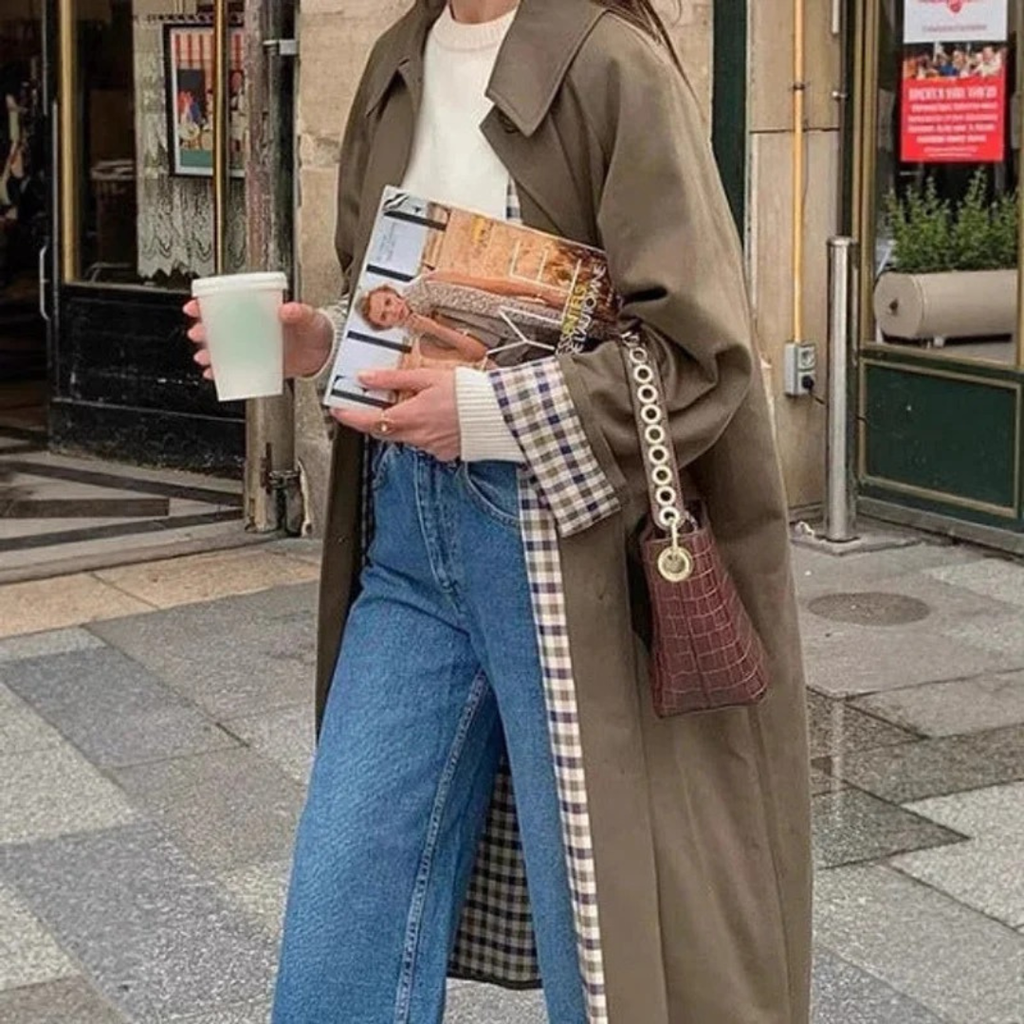 Heidrun | Damen Khaki Oversize Trench Coat für Alltag
