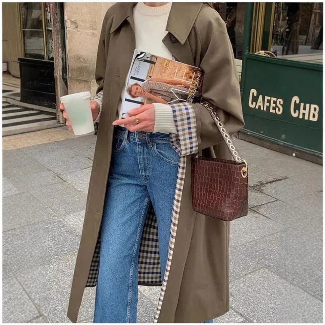 Heidrun | Damen Khaki Oversize Trench Coat für Alltag