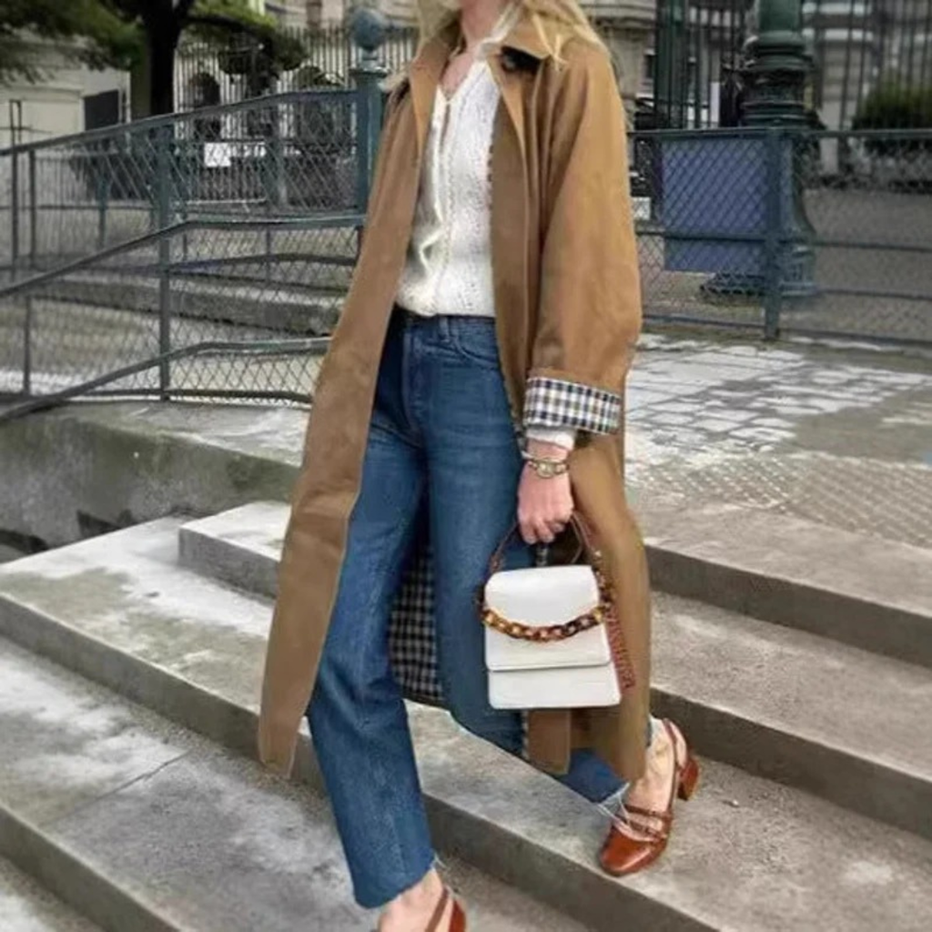 Heidrun | Damen Khaki Oversize Trench Coat für Alltag