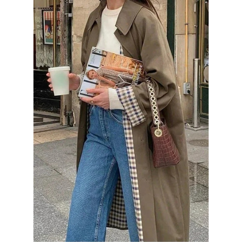 Heidrun | Damen Khaki Oversize Trench Coat für Alltag