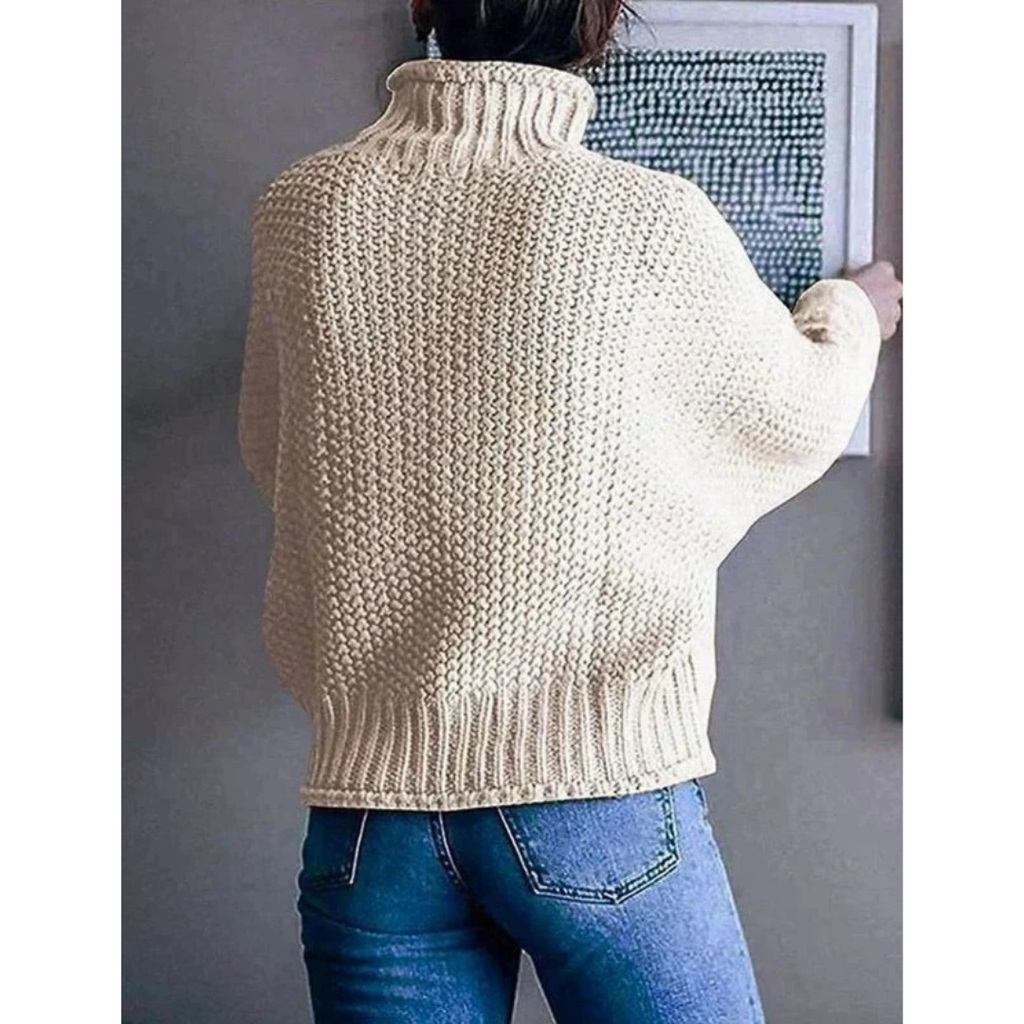 Heike | Damen Beige Rollkragenpullover mit Langarm und Weitem Schnitt