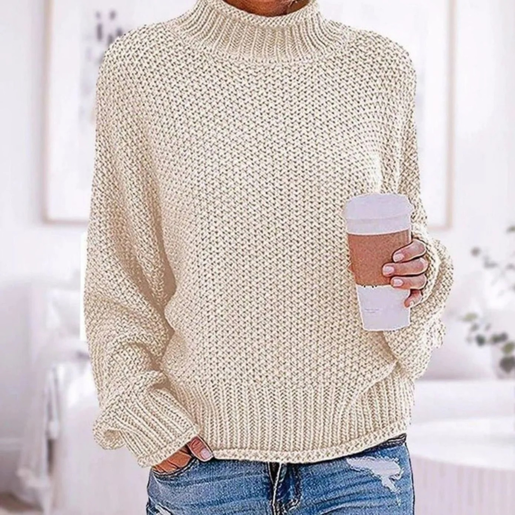 Heike | Damen Beige Rollkragenpullover mit Langarm und Weitem Schnitt