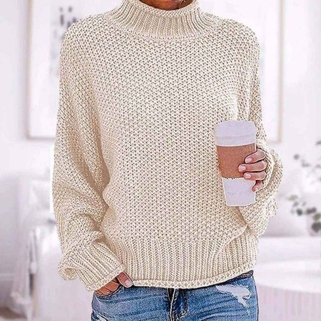 Heike | Damen Beige Rollkragenpullover mit Langarm und Weitem Schnitt
