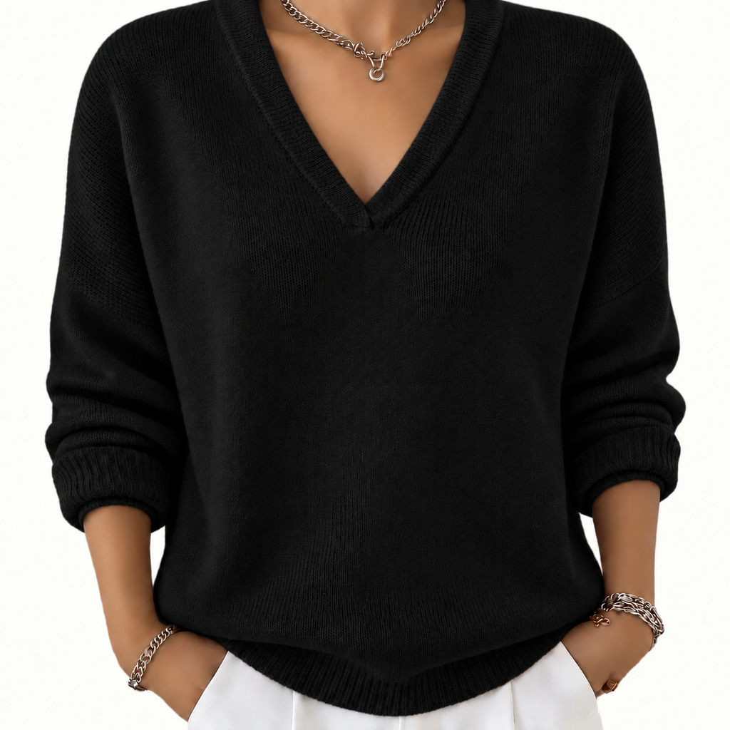 Helena | Damen Strickpullover mit V Ausschnitt und Langarm