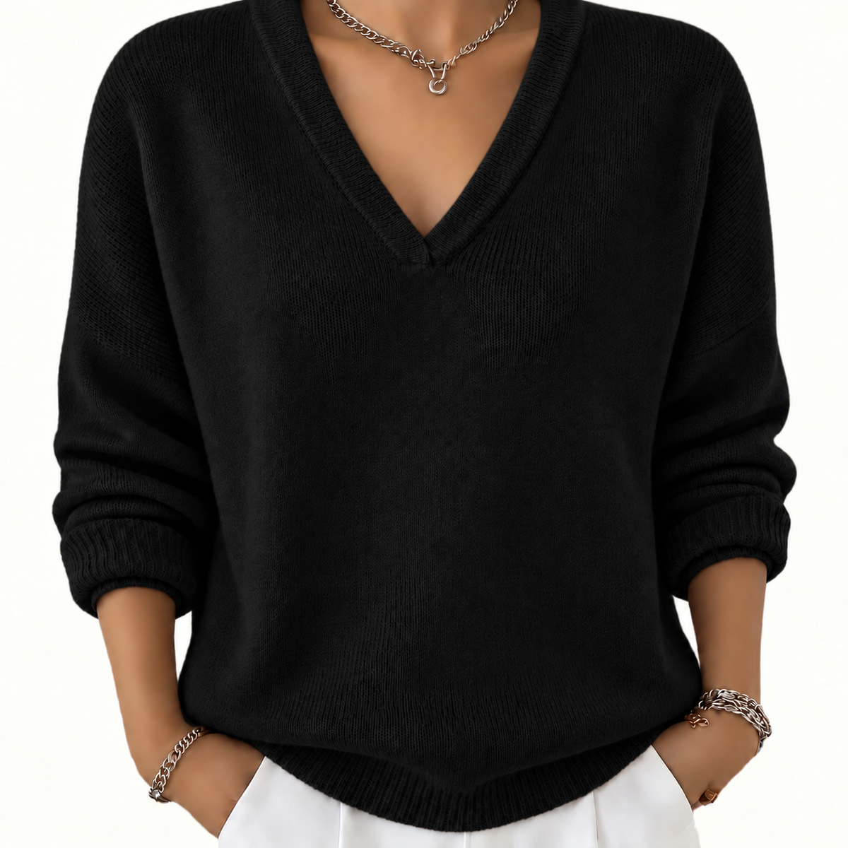 Helena | Damen Strickpullover mit V Ausschnitt und Langarm