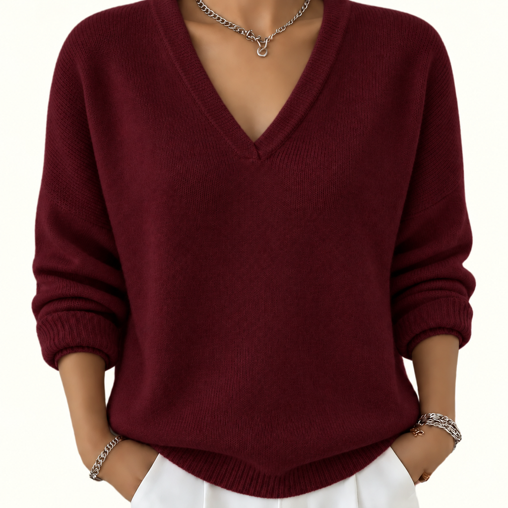 Helena | Damen Strickpullover mit V Ausschnitt und Langarm