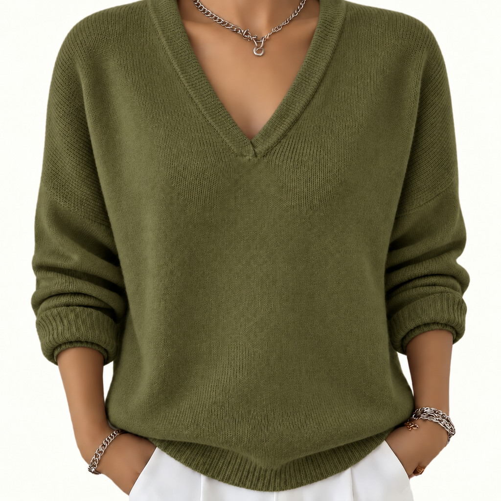 Helena | Damen Strickpullover mit V Ausschnitt und Langarm