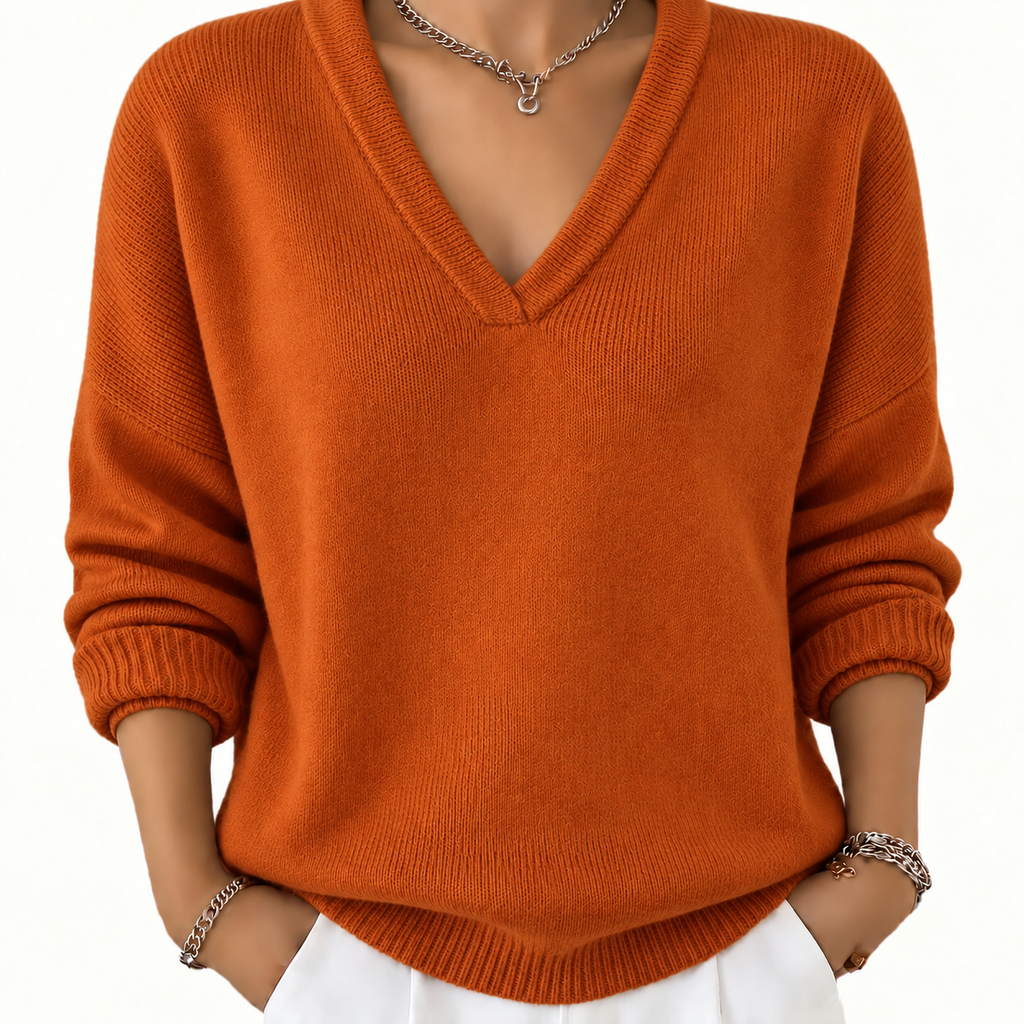 Helena | Damen Strickpullover mit V Ausschnitt und Langarm