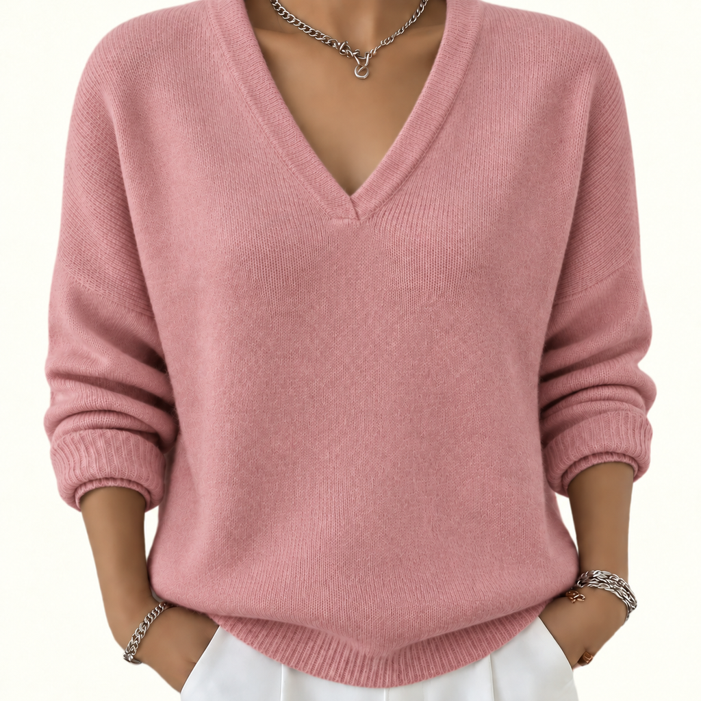 Helena | Damen Strickpullover mit V Ausschnitt und Langarm