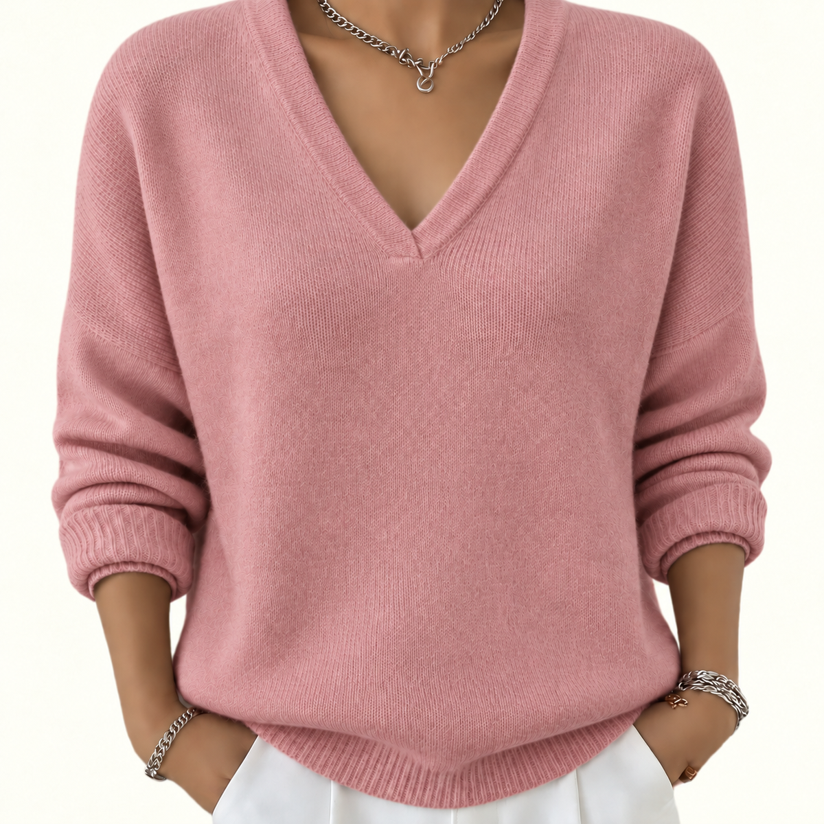 Helena | Damen Strickpullover mit V Ausschnitt und Langarm