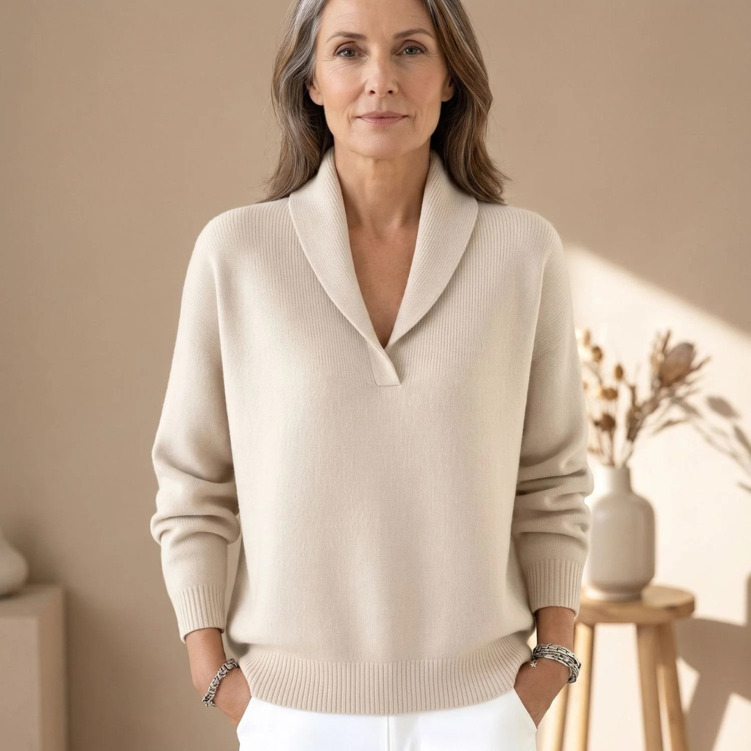Helene | Damen Pullover mit V-Ausschnitt und Revers