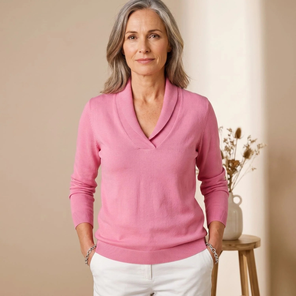 Helene | Damen Pullover mit V-Ausschnitt und Revers