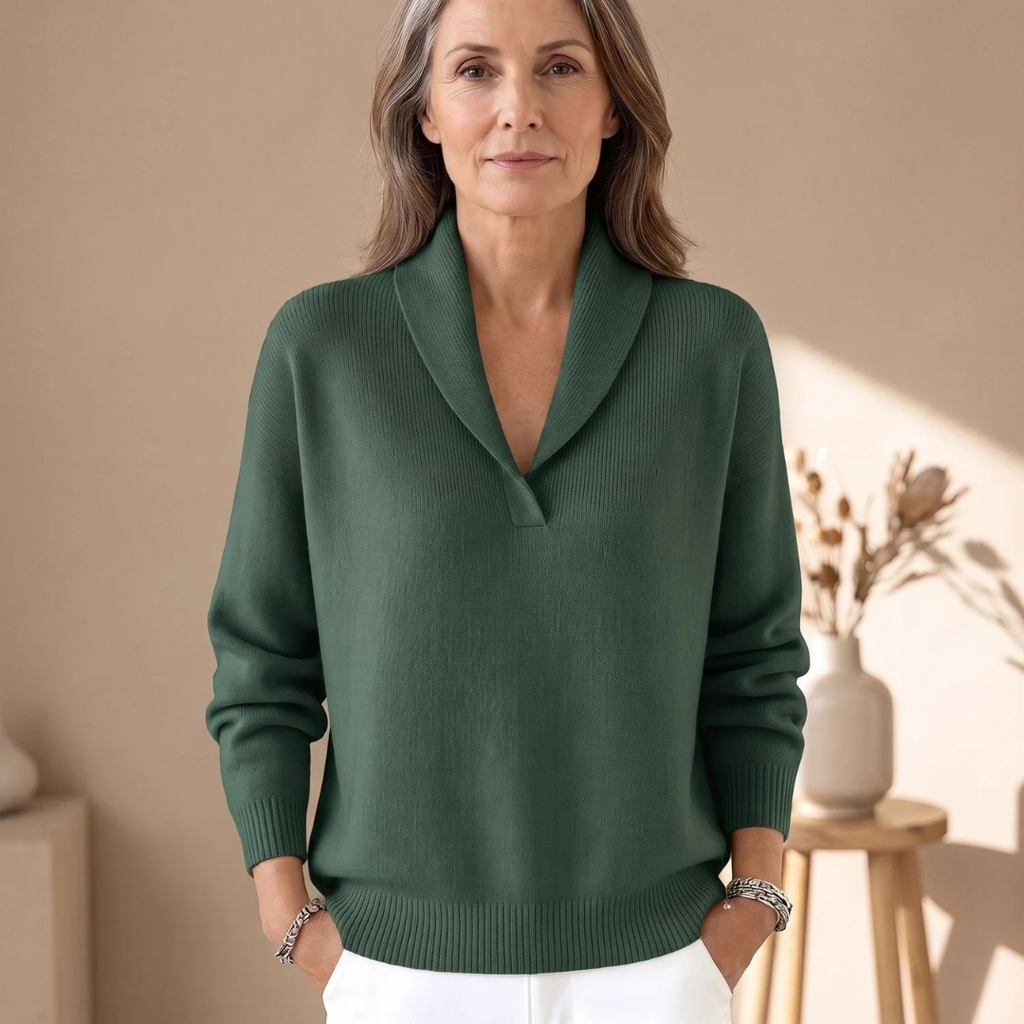 Helene | Damen Pullover mit V-Ausschnitt und Revers