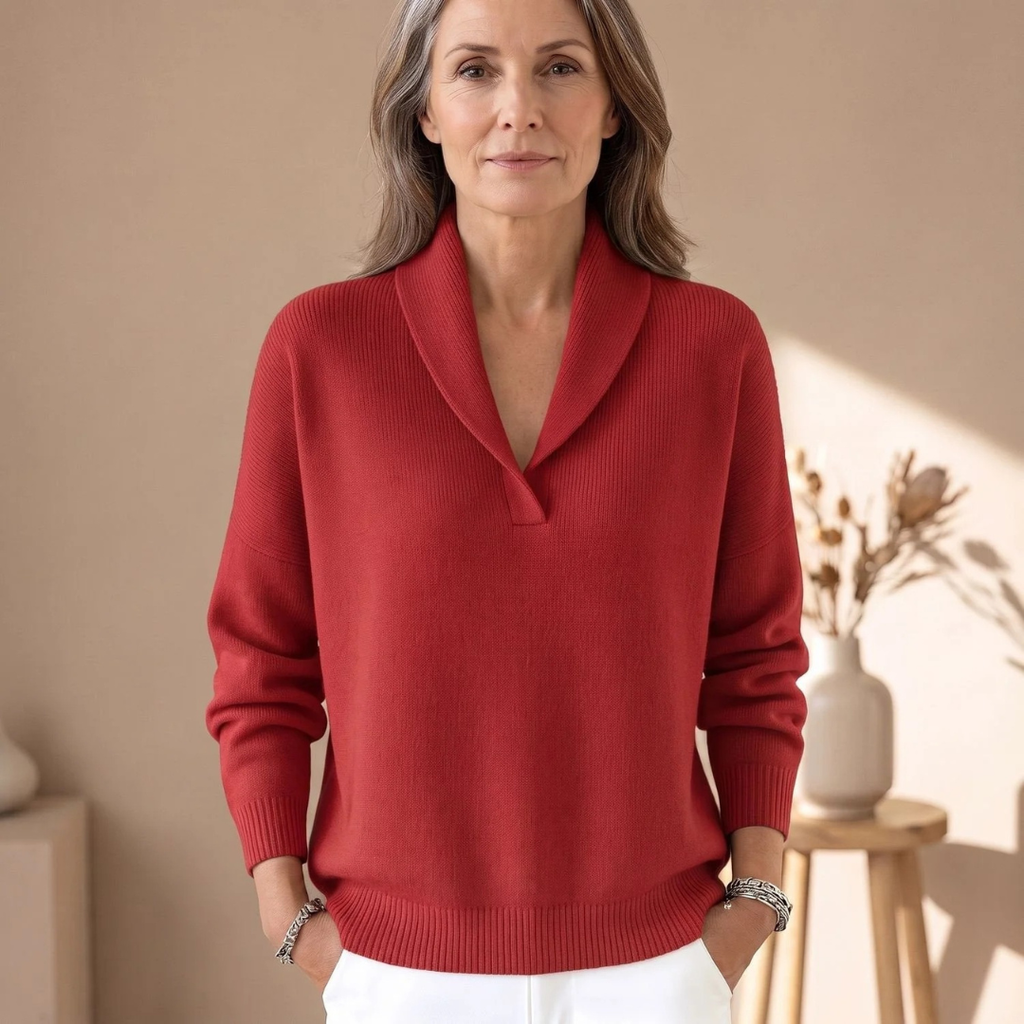 Helene | Damen Pullover mit V-Ausschnitt und Revers