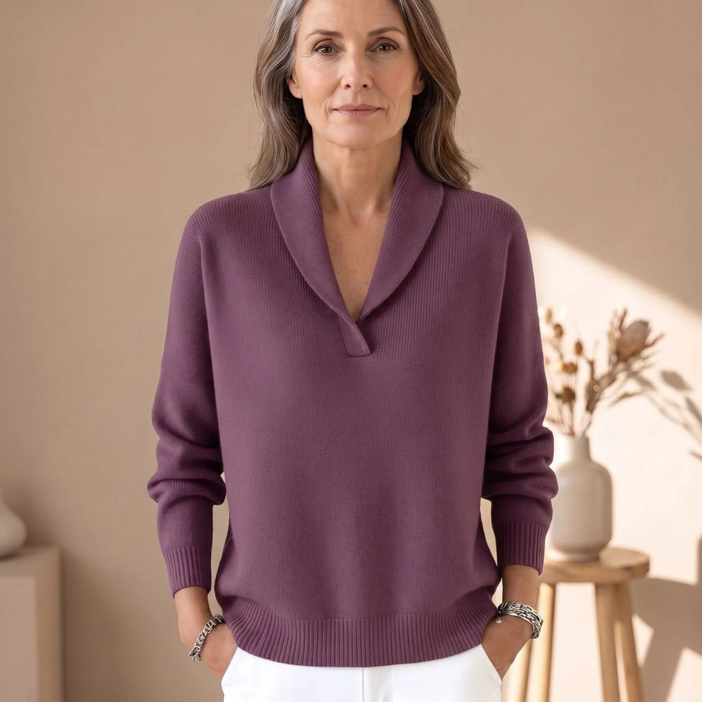 Helene | Damen Pullover mit V-Ausschnitt und Revers