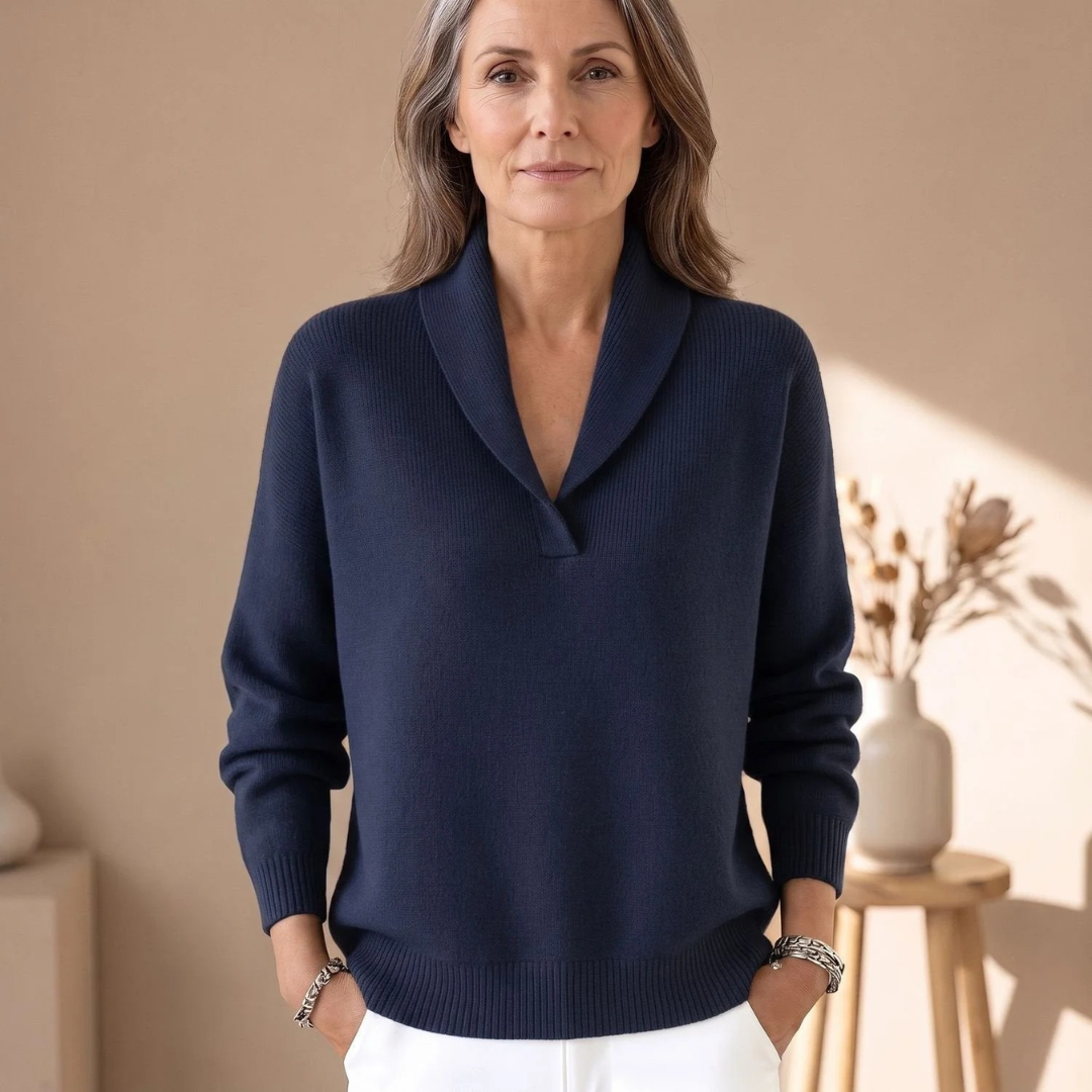 Helene | Damen Pullover mit V-Ausschnitt und Revers