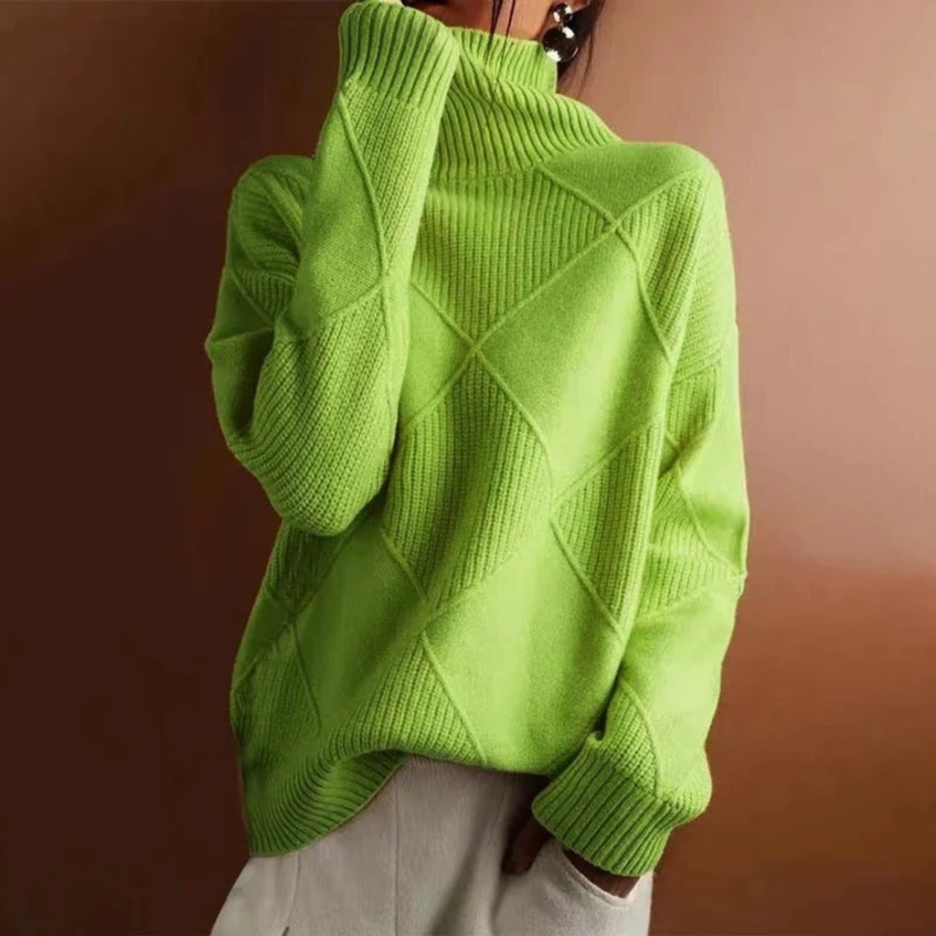 Helene | Damen Strickpullover mit Rollkragen und Rauten
