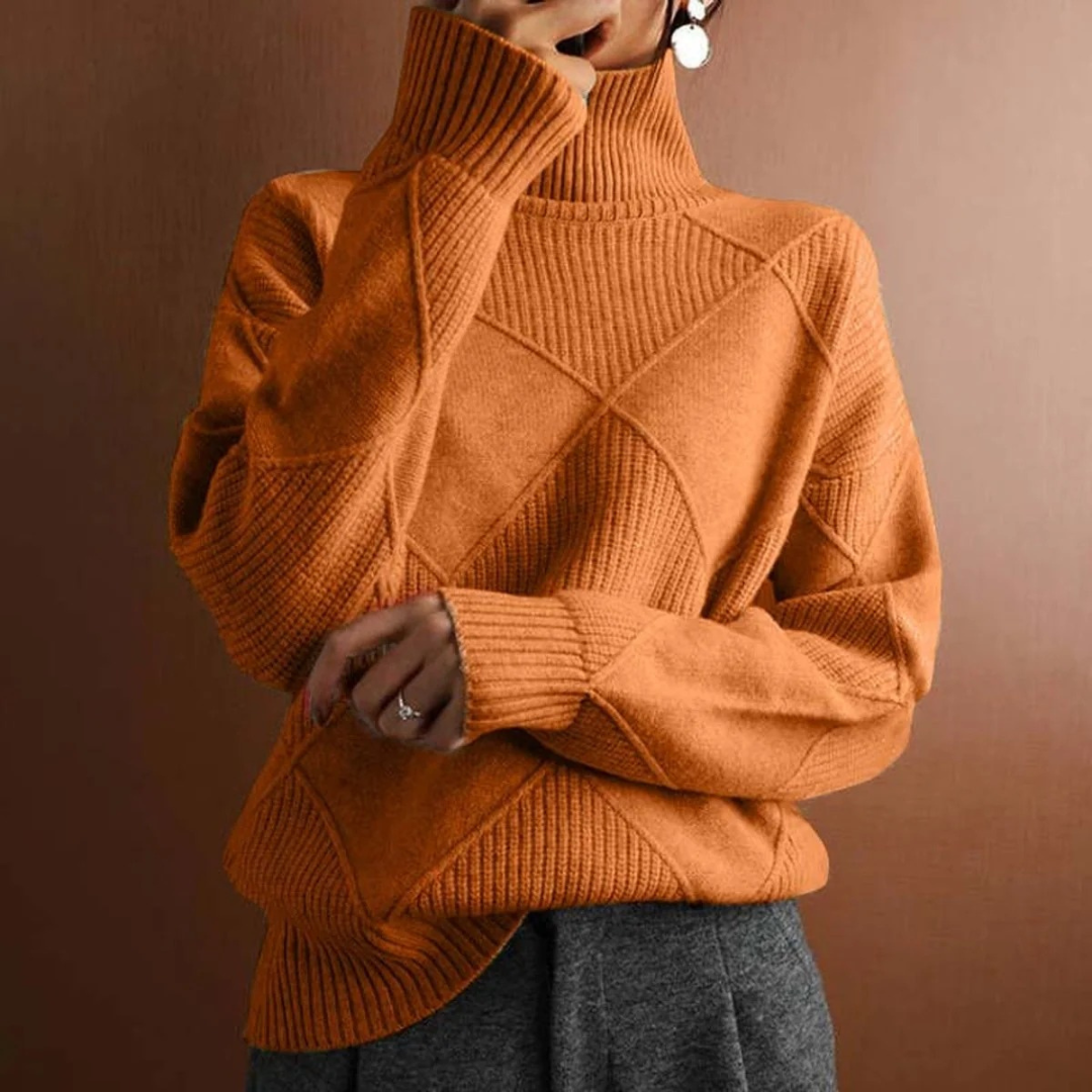 Helene | Damen Strickpullover mit Rollkragen und Rauten