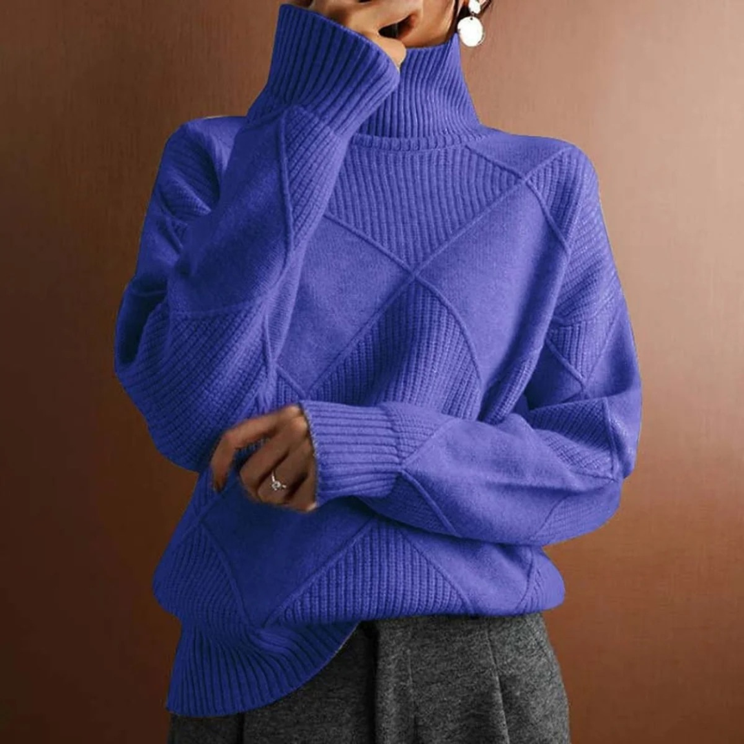Helene | Damen Strickpullover mit Rollkragen und Rauten