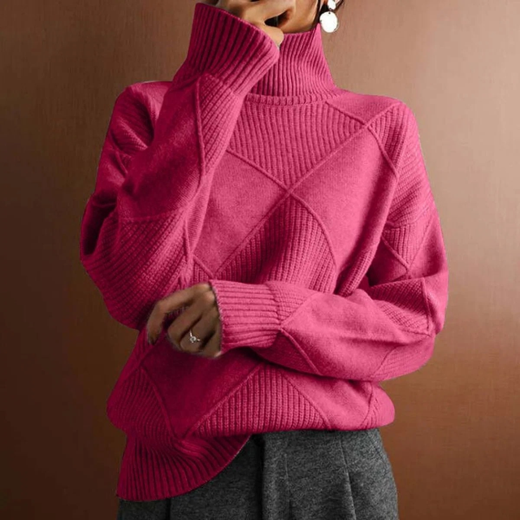 Helene | Damen Strickpullover mit Rollkragen und Rauten