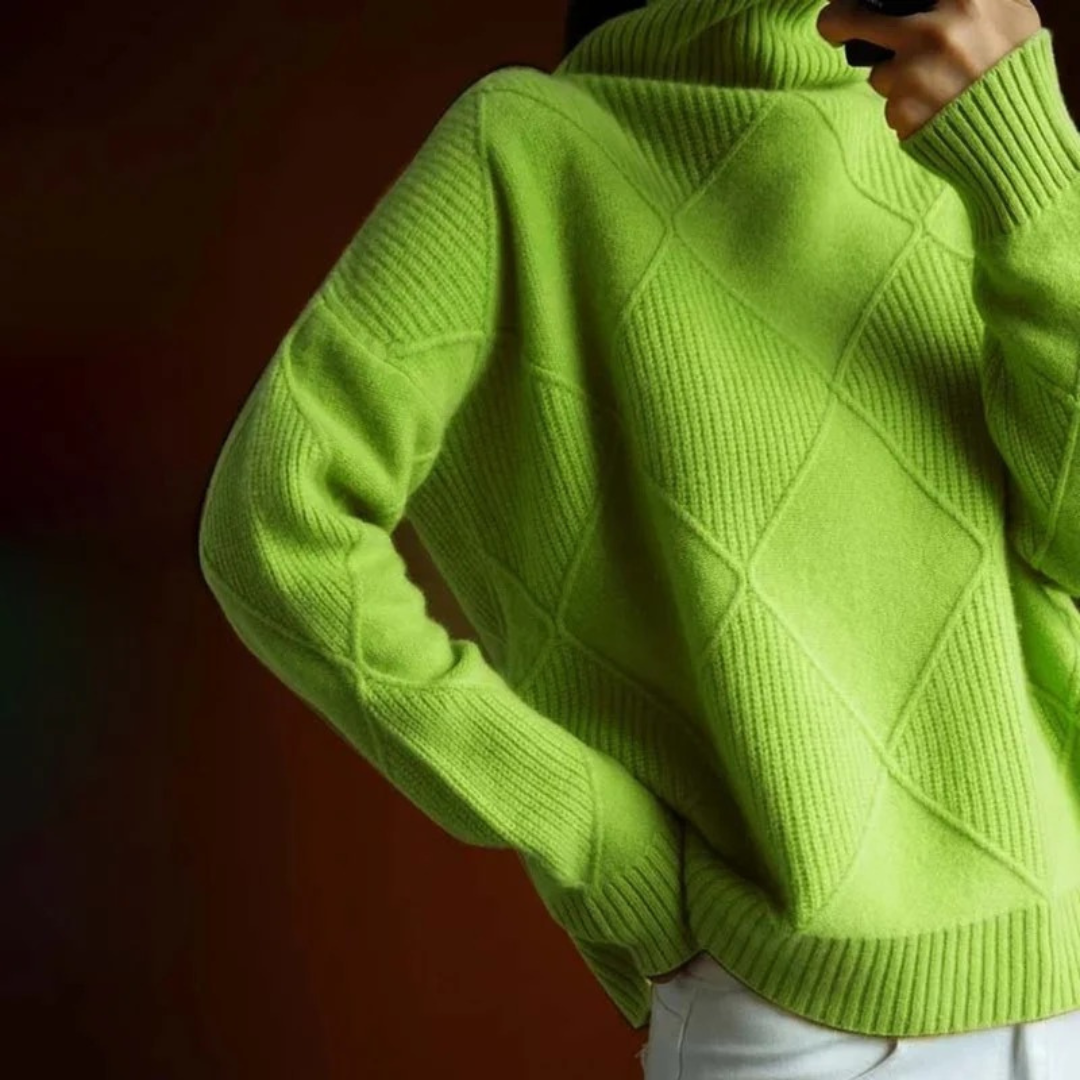 Helene | Damen Strickpullover mit Rollkragen und Rauten
