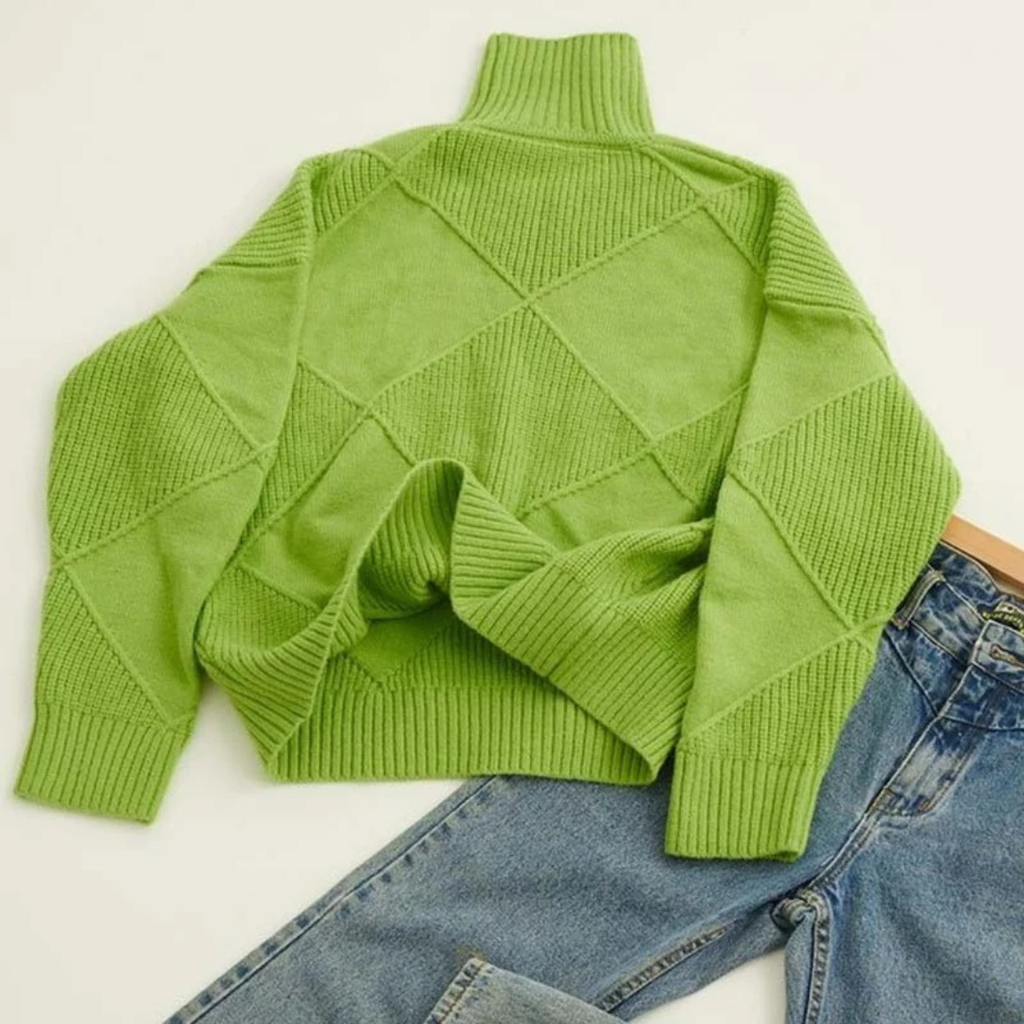Helene | Damen Strickpullover mit Rollkragen und Rauten