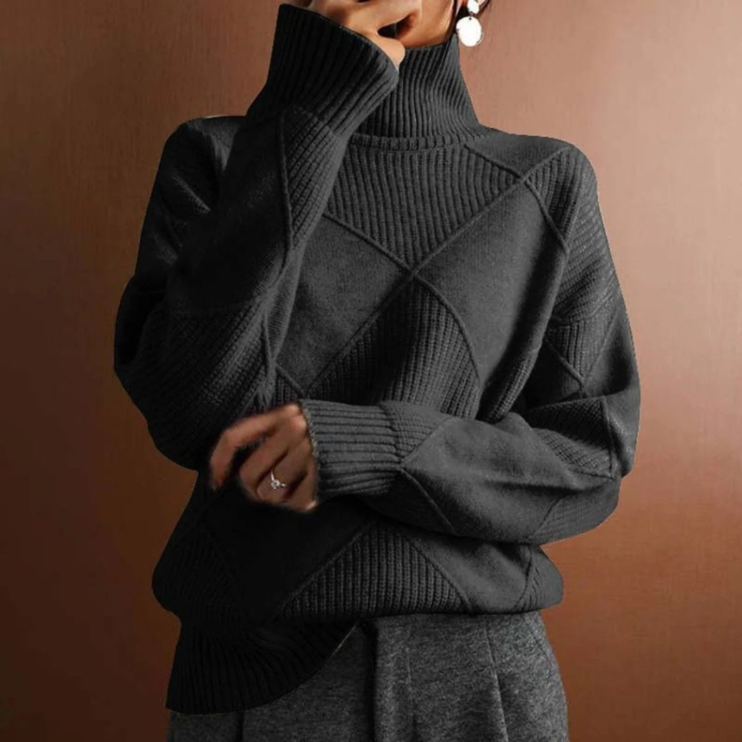 Helene | Damen Strickpullover mit Rollkragen und Rauten
