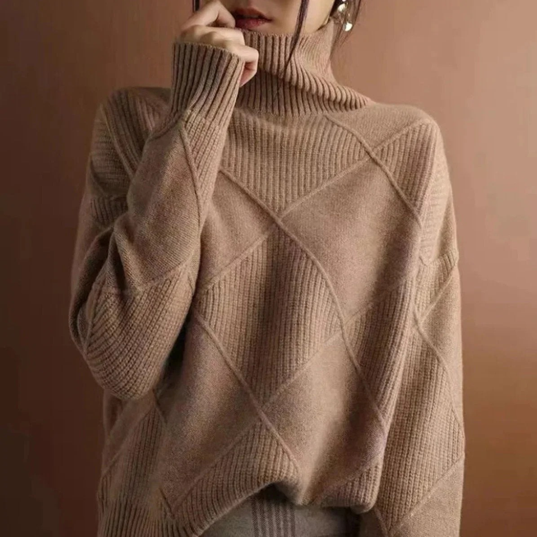 Helene | Damen Strickpullover mit Rollkragen und Rauten