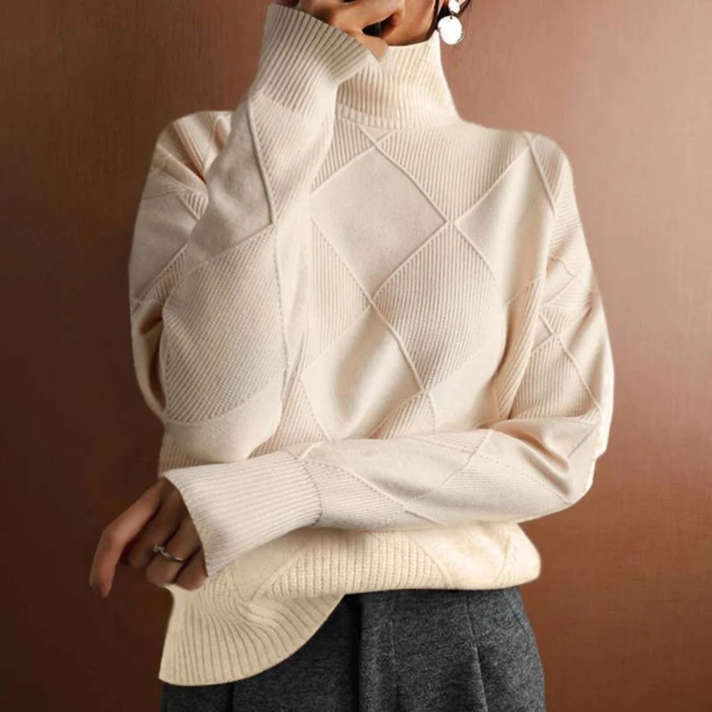 Helene | Damen Strickpullover mit Rollkragen und Rauten