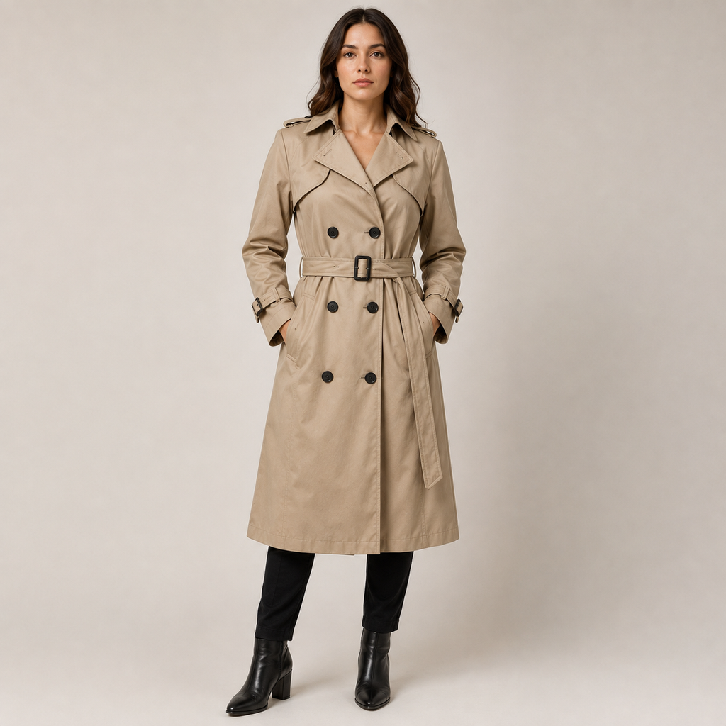 Helga | Damen Langer Trench Coat mit Gürtel