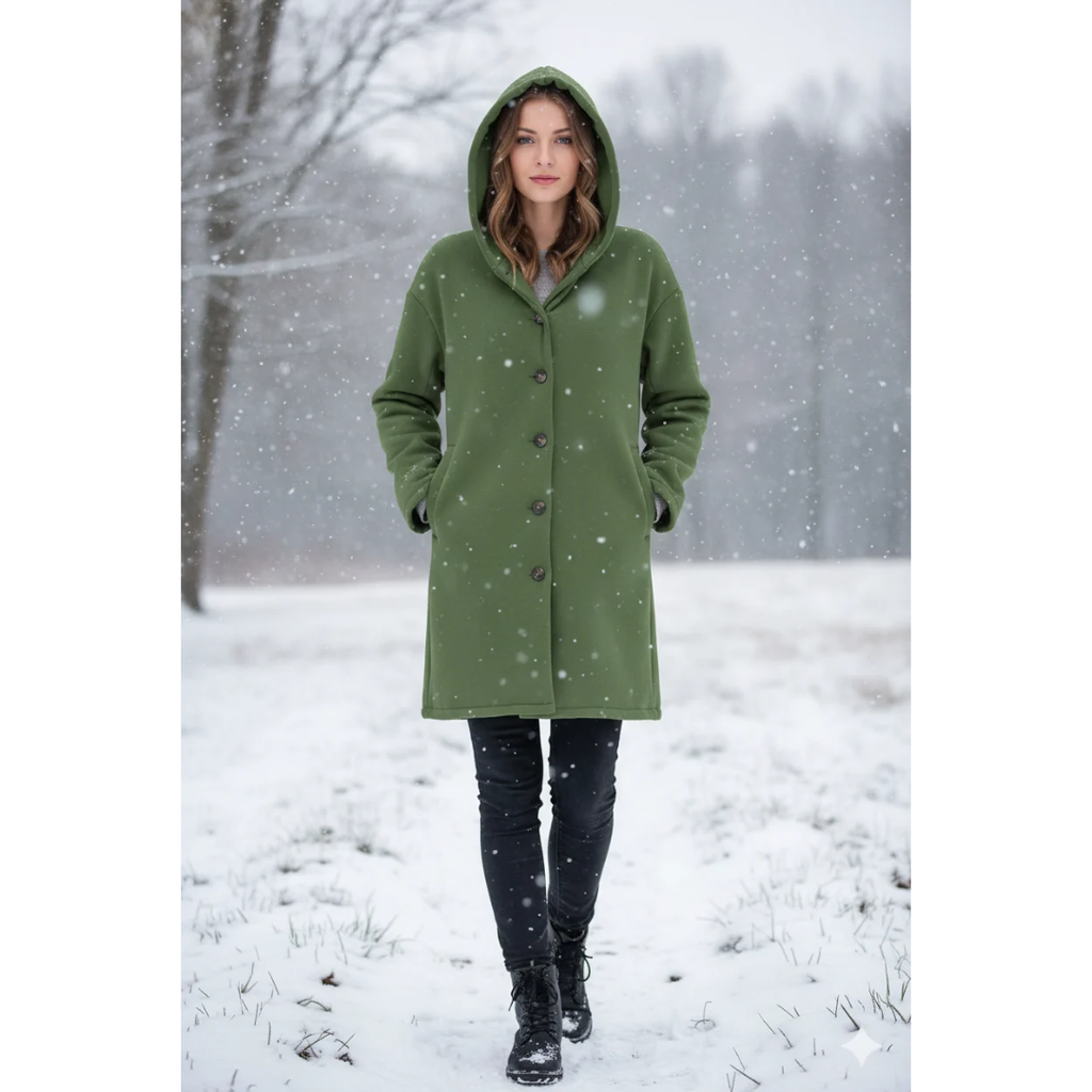 Helga | Damen Winterjacke mit langem Schnitt und Kapuze