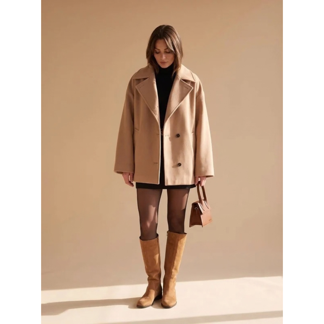 Helga | Damen Wollmantel mit Oversize Design und Knöpfen