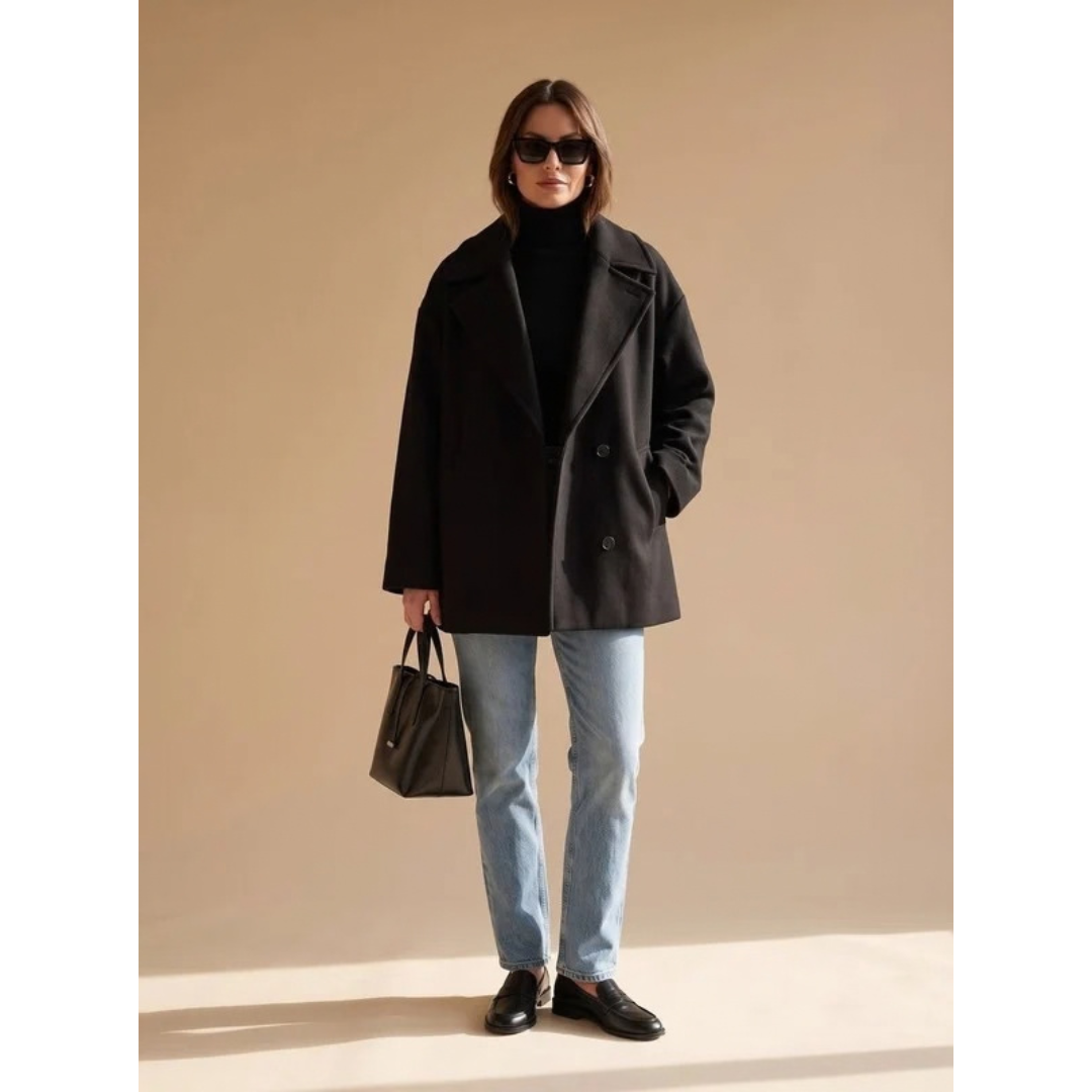 Helga | Damen Wollmantel mit Oversize Design und Knöpfen