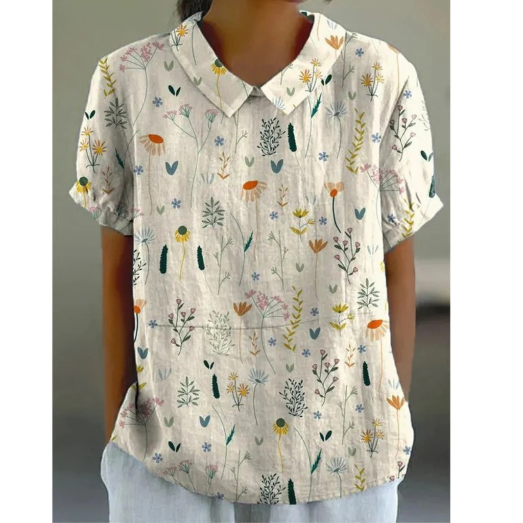 Henrietta | Weiße Damen Elegante Sommerbluse Modern Floral