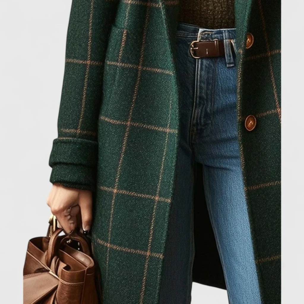 Henriette | Damen elegante karierte Winterjacke in Dunkelgrün