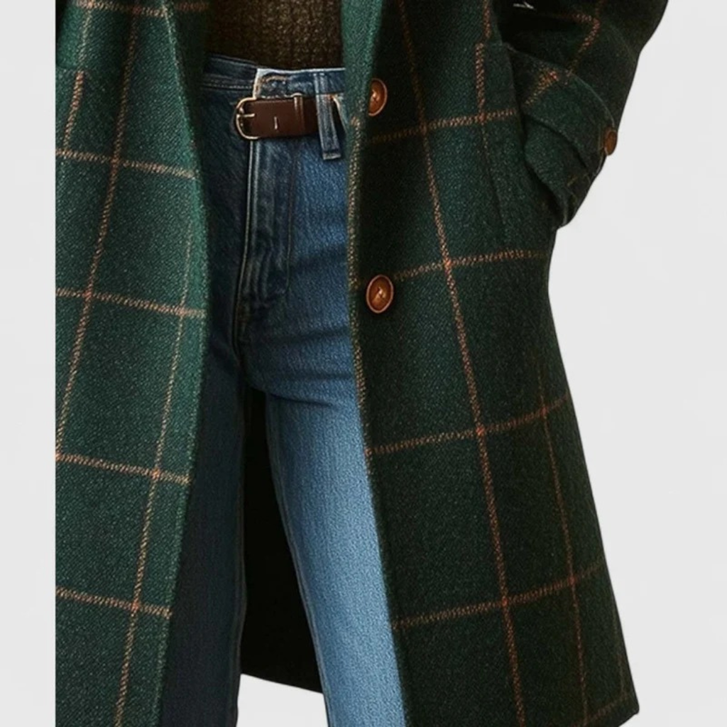 Henriette | Damen elegante karierte Winterjacke in Dunkelgrün