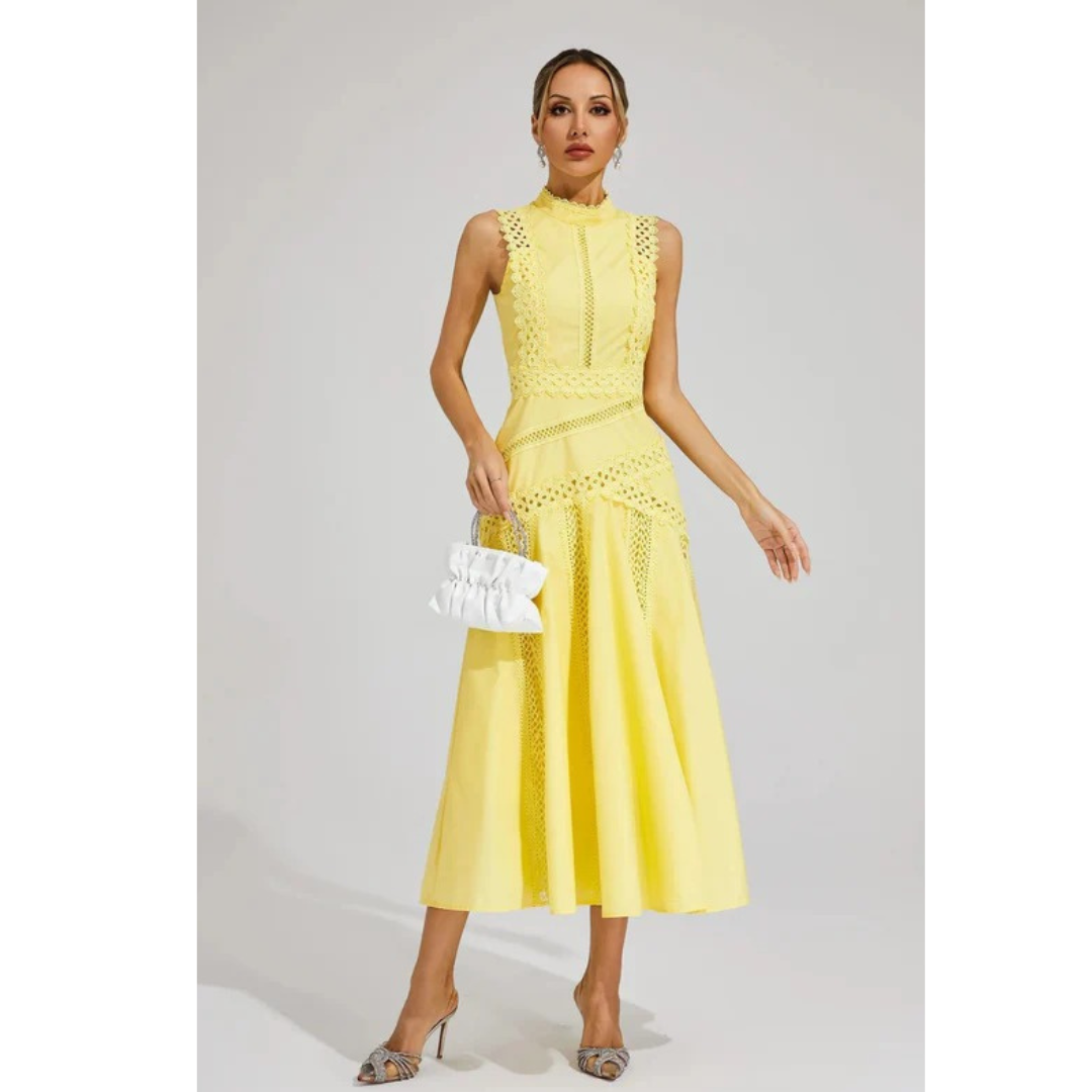 Henriette | Damen Elegant Midikleid Spitze Hochzeit