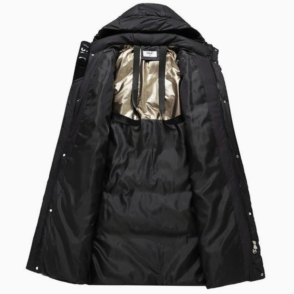 Henrike | Damen Schwarze Lange Winterjacke mit Kapuze und Parka Stil