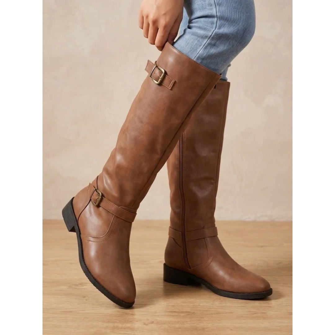 Henrike | Damen Stiefel mit Reißverschluss und Schnallen
