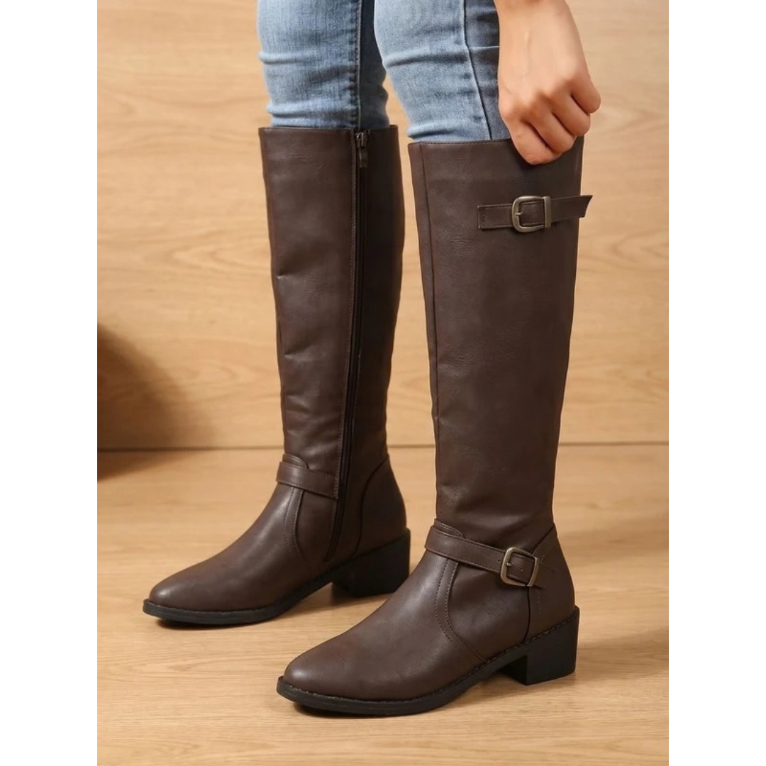 Henrike | Damen Stiefel mit Reißverschluss und Schnallen
