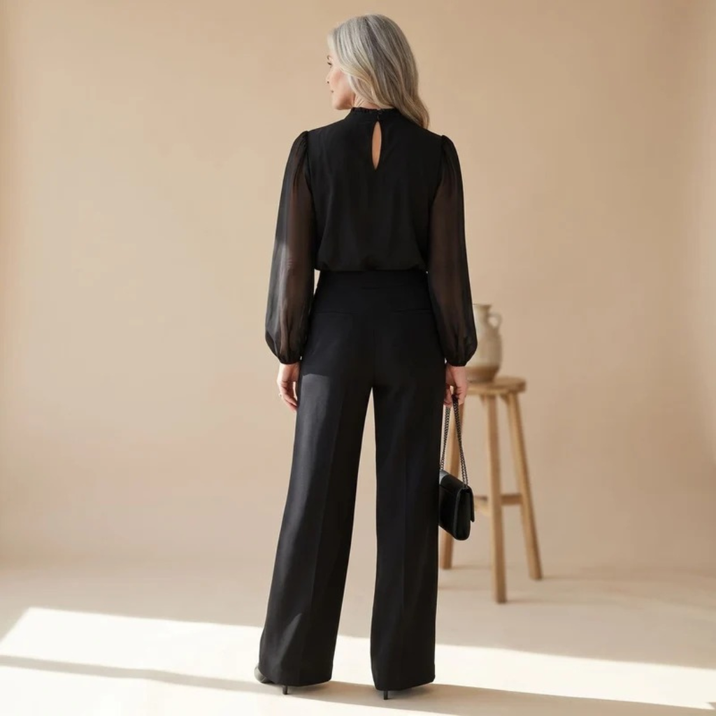 Hermine | Damen Schwarzes Zweiteiler Set