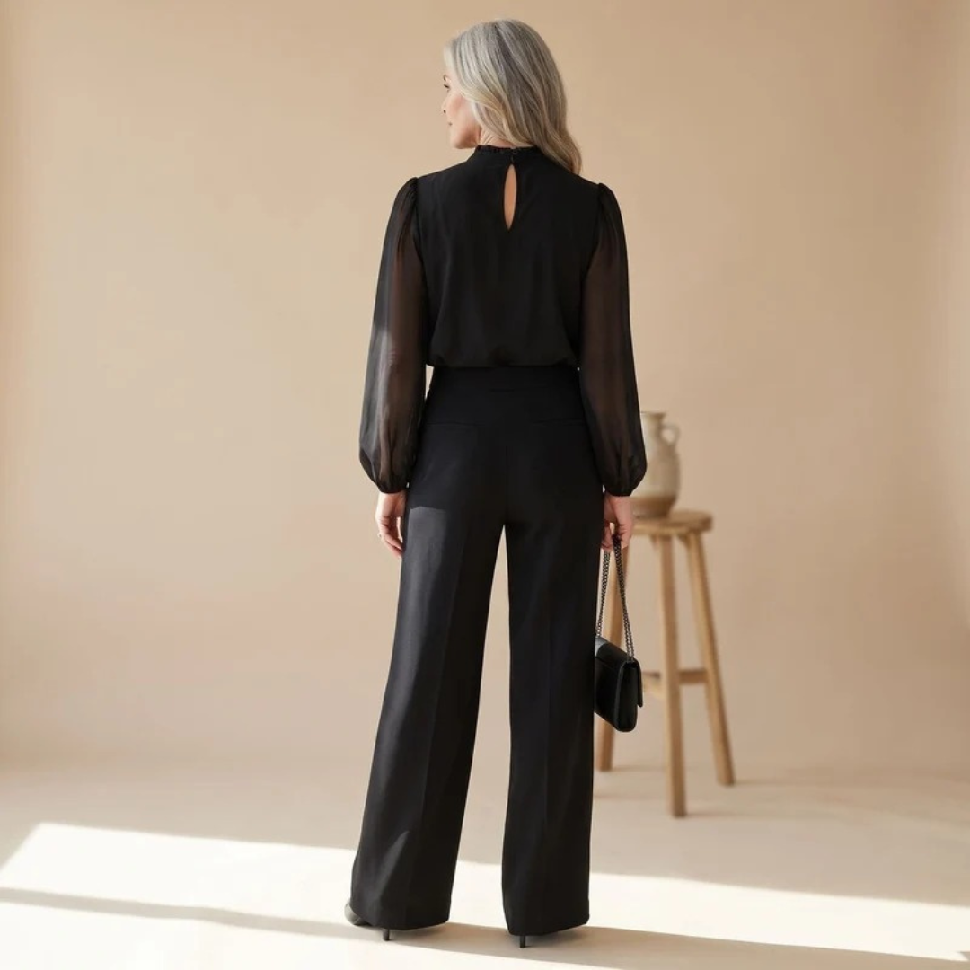 Hermine | Damen Schwarzes Zweiteiler Set