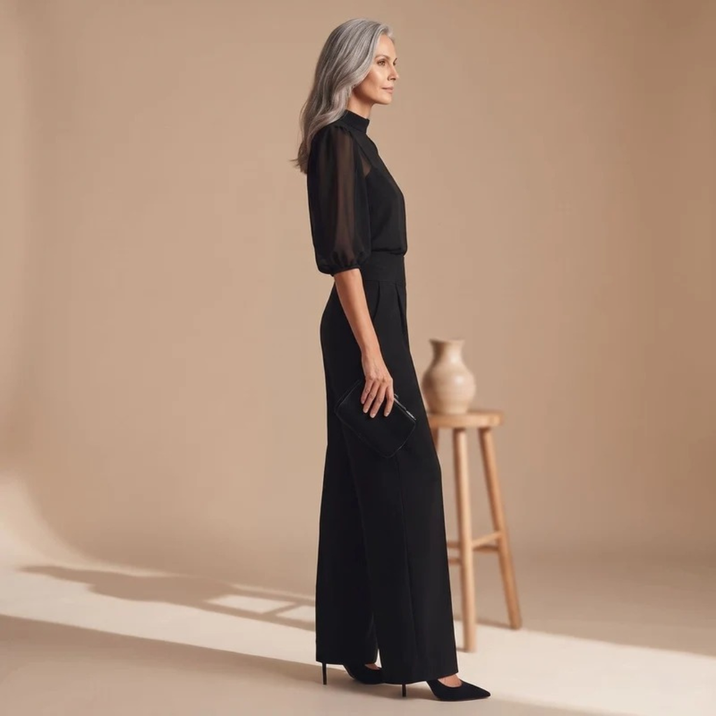 Hermine | Damen Schwarzes Zweiteiler Set