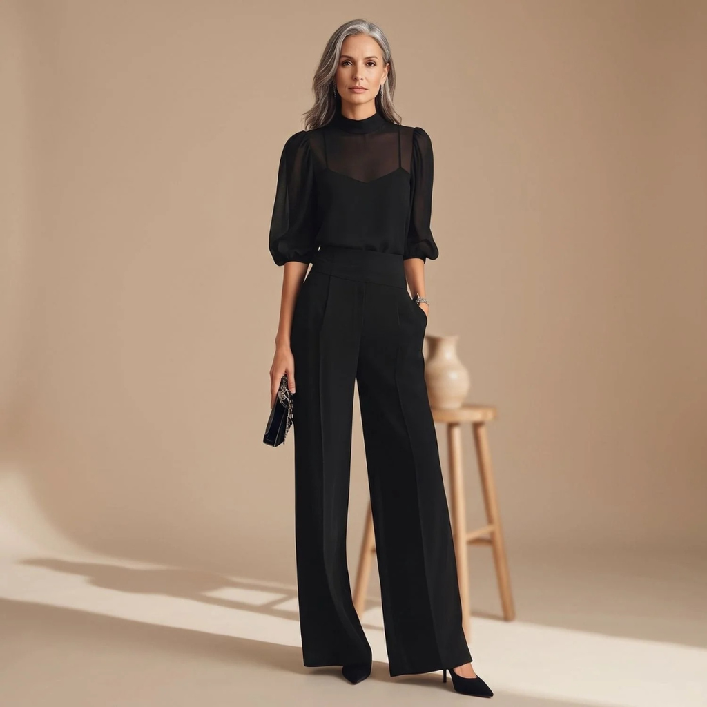 Hermine | Damen Schwarzes Zweiteiler Set