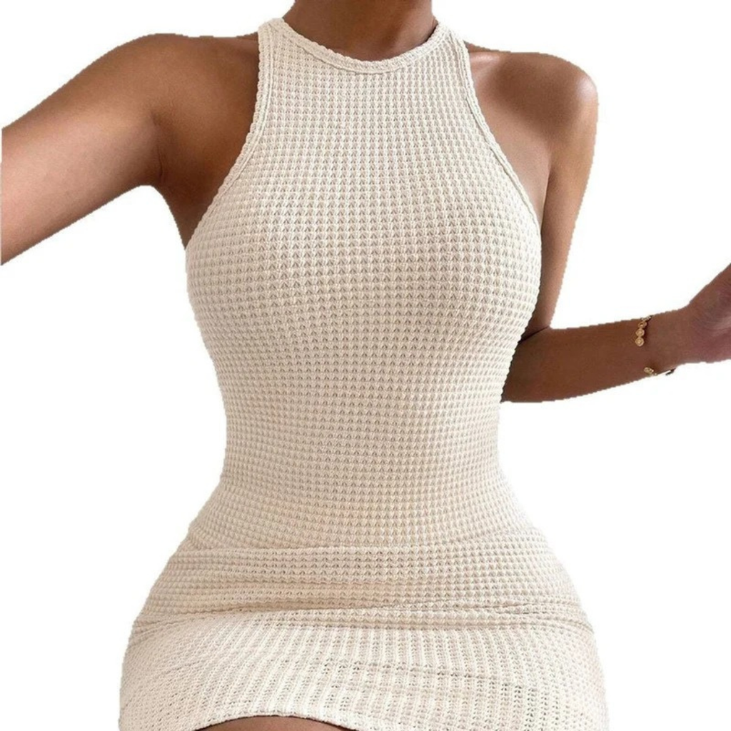 Herta | Damen Creme Strickkleid und Struktur Design