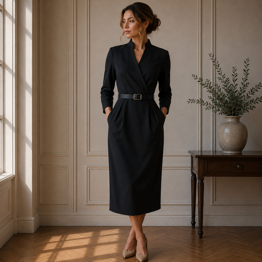 Hilda | Damen Stilvolles Midikleid Mit V-Ausschnitt