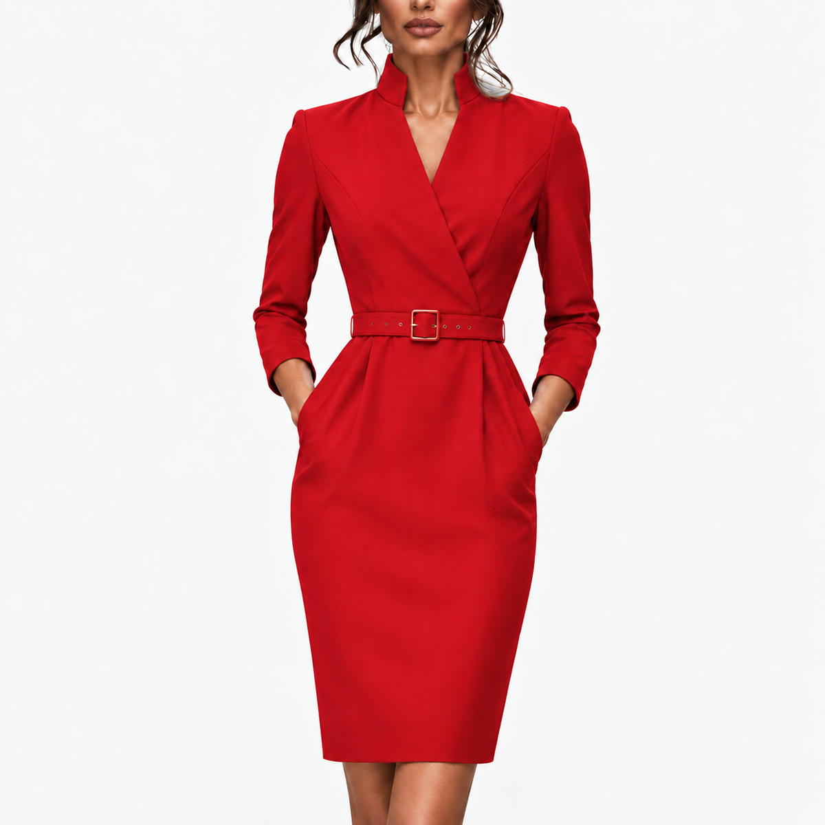 Hilda | Damen Stilvolles Midikleid Mit V-Ausschnitt