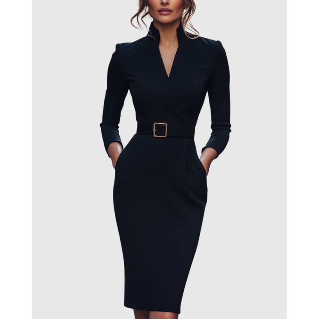 Hilda | Damen Stilvolles Midikleid Mit V-Ausschnitt